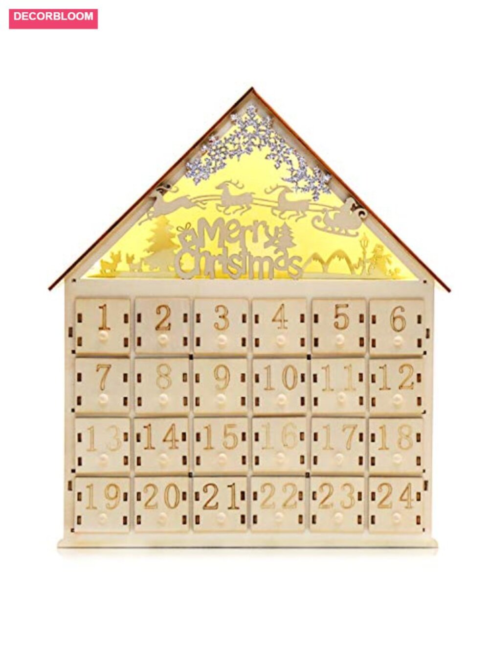 Wooden Christmas Advent Calendar with LED Lights 24 Drawers Countdown